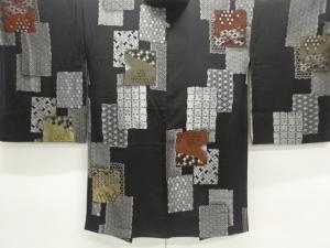 アンティーク　漆色紙に古典柄模様織り出し一つ紋羽織